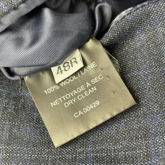 Peter Millar Suit Jacket Mens 48R Blue Gray Plaid 100% Wool 2 Button Blazer - Picture 10 of 13